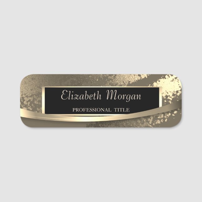 Elegant Modern Frame Stripe Gold  Name Tag (Front)