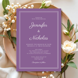 Elegant Modern French Lilac Script Wedding Invitation