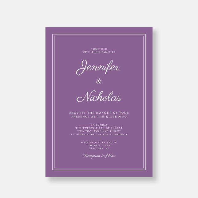 Elegant Modern French Lilac Script Wedding Invitation (Elegant Modern French Lilac Script Wedding Invitation)