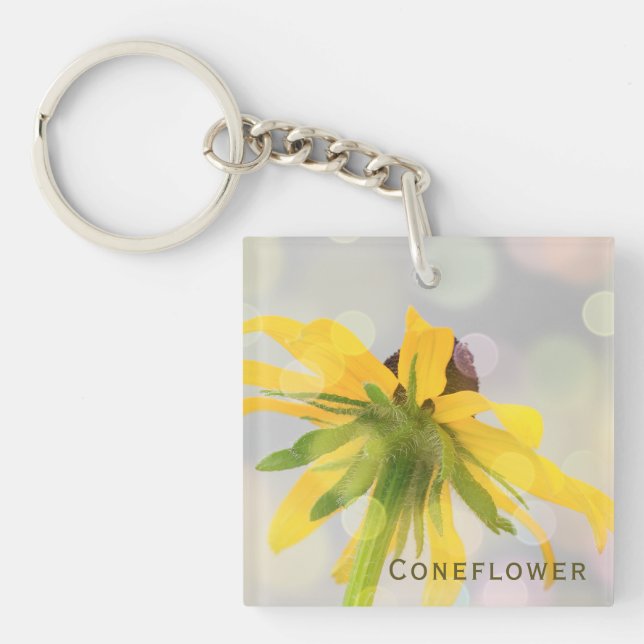 Elegant, Modern, Fun Yellow Coneflower Wild Flower Key Ring (Front)