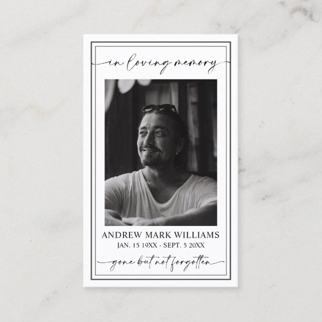 Elegant Modern Funeral Memorial Prayer Photo Card (Front)
