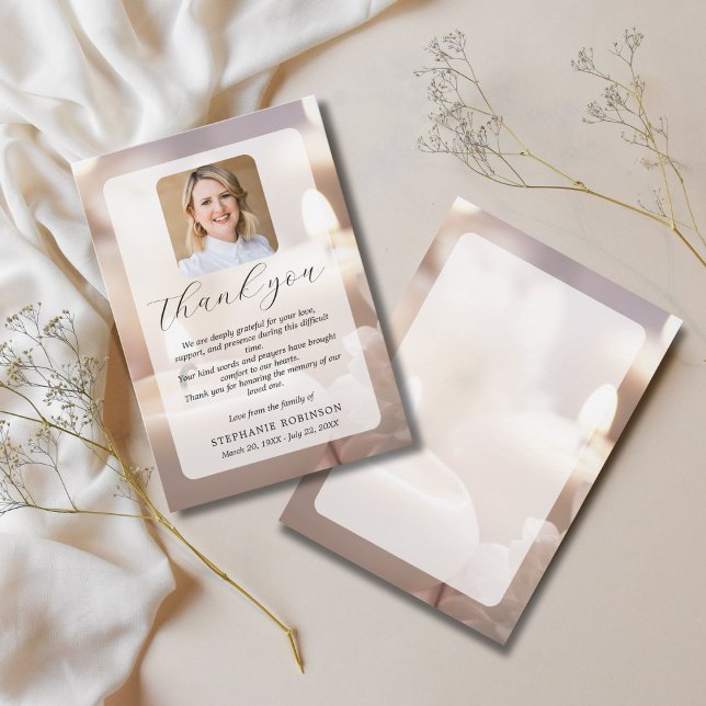 Elegant Modern Funeral Sympathy Memorial Photo Thank You Card (Creator Uploaded)