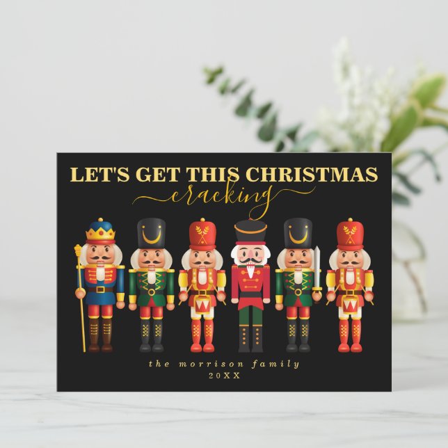 Elegant Modern Funny Black Nutcracker Christmas Holiday Card (Standing Front)
