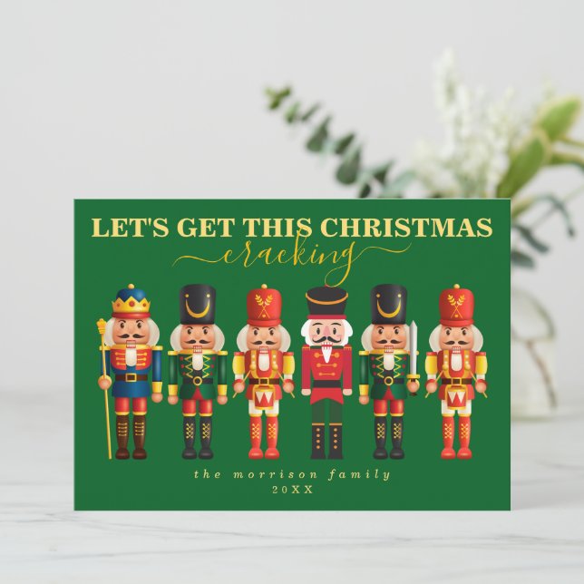 Elegant Modern Funny Green Nutcracker Christmas Holiday Card (Standing Front)