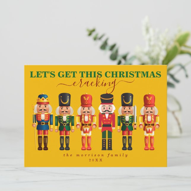 Elegant Modern Funny Yellow Nutcracker Christmas Holiday Card (Standing Front)