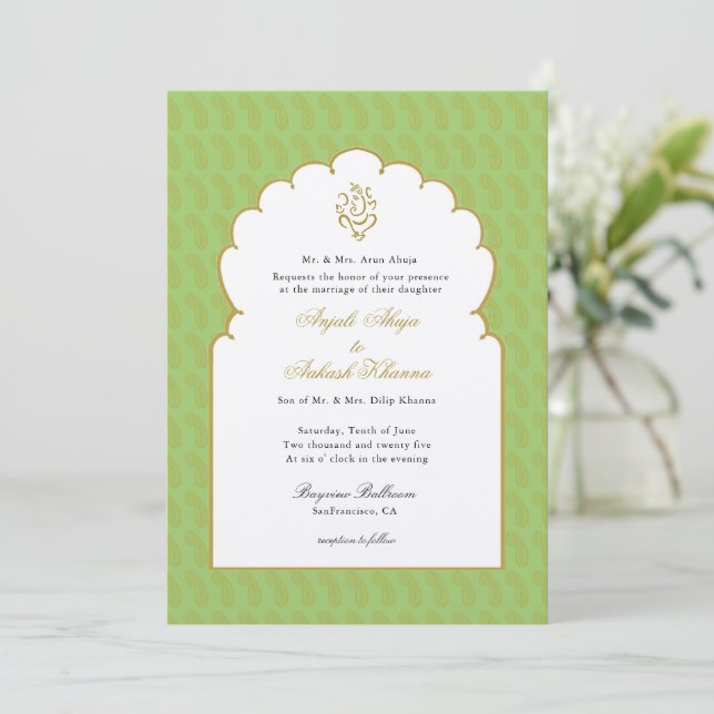 Elegant Modern Ganesh Indian wedding Invitation (Standing Front)