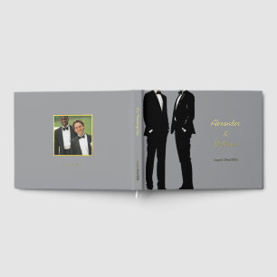 Elegant Modern Gay Men Black Grey Wedding Gold Guest Book