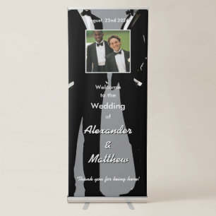 Elegant Modern Gay Men Grey Wedding Photo Welcome Retractable Banner