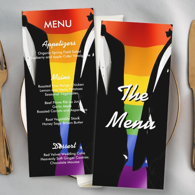 Elegant Modern Gay Men Rainbow Wedding Menu  (Creator Uploaded)