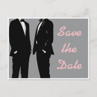 Elegant Modern Gay Men Save The Date Wedding Postcard
