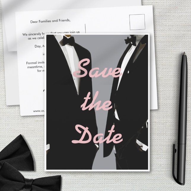 Elegant Modern Gay Men Save The Date Wedding Postcard (Creator Uploaded)