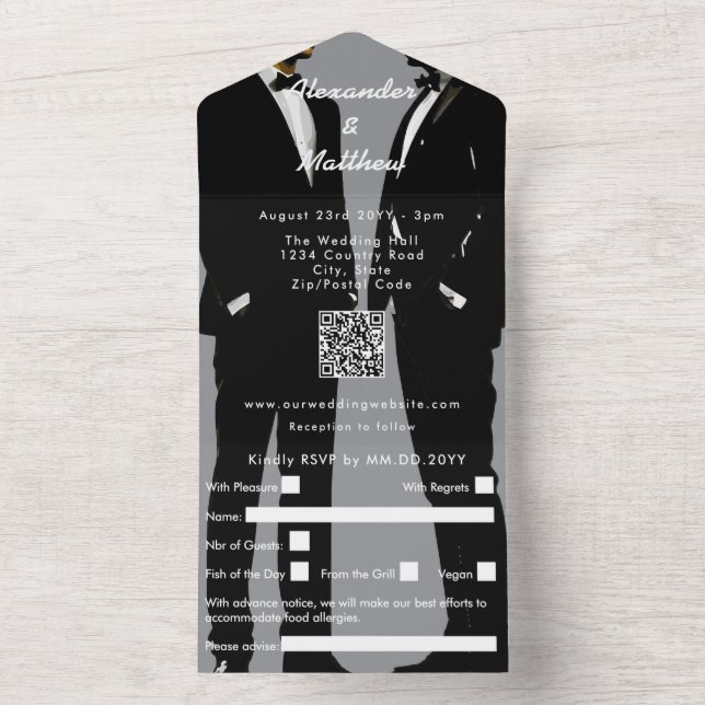 Elegant Modern Gay Men Wedding All In One Invitation (Inside)