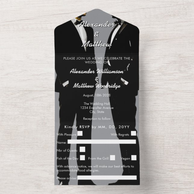 Elegant Modern Gay Men Wedding All In One Invitation (Inside)