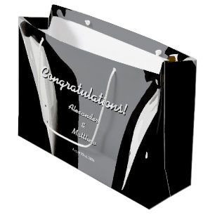 Elegant Modern Gay Men Wedding Black Tuxedo Grey Large Gift Bag
