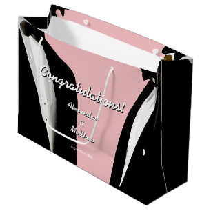 Elegant Modern Gay Men Wedding Black Tuxedo Pink Large Gift Bag