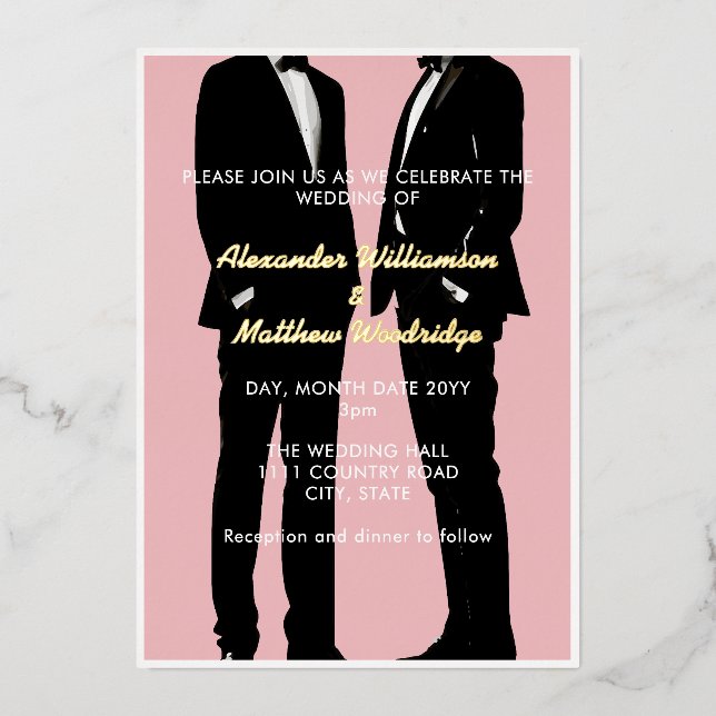 Elegant Modern Gay Men Wedding Gold (Front)