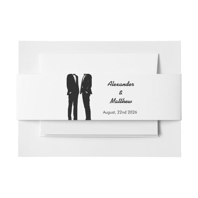Elegant Modern Gay Men Wedding Invitation Belly Band (Front Example)