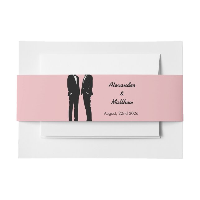 Elegant Modern Gay Men Wedding Invitation Belly Band (Front Example)