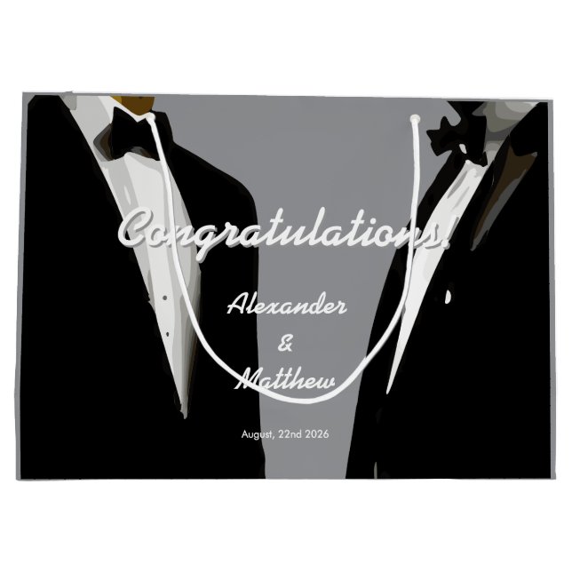 Elegant Modern Gay Men Wedding Large Gift Bag (Back)