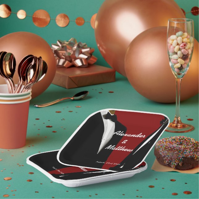 Elegant Modern Gay Men Wedding Paper Plate (Multi)