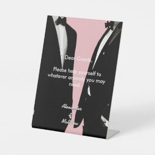 Elegant Modern Gay Men Wedding Rainbow Amenities Pedestal Sign
