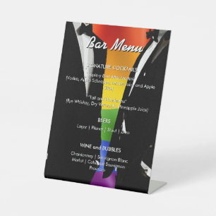 Elegant Modern Gay Men Wedding Rainbow Bar Menu Pedestal Sign