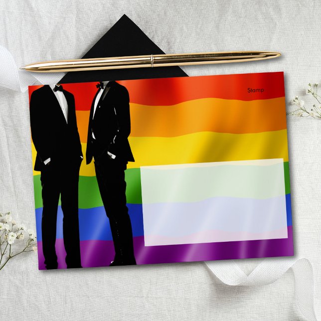 Elegant Modern Gay Men Wedding Rainbow Envelope (Creator Uploaded)