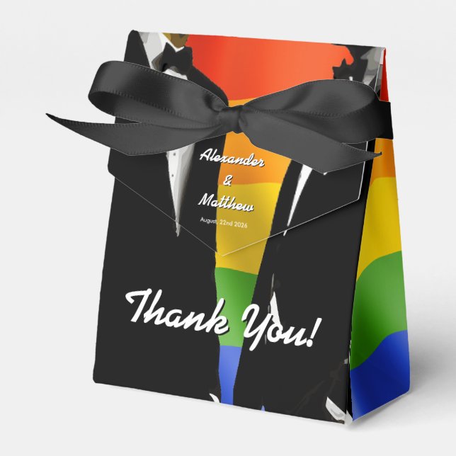 Elegant Modern Gay Men Wedding Rainbow Favour Box (Front Side)