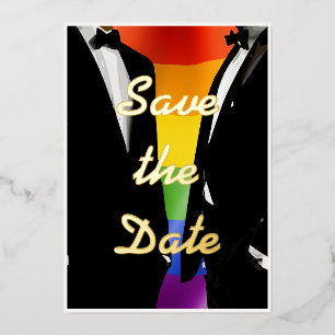 Elegant Modern Gay Men Wedding Rainbow Gold