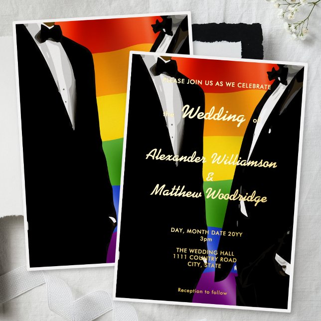 Elegant Modern Gay Men Wedding Rainbow Gold  (Creator Uploaded)