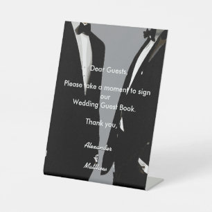 Elegant Modern Gay Men Wedding Rainbow Guest Book Pedestal Sign