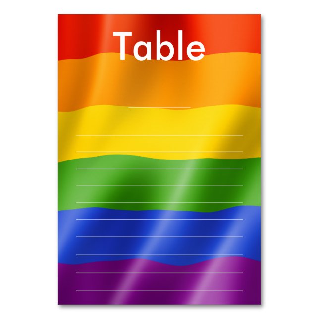 Elegant Modern Gay Men Wedding Rainbow Guest List Table Number (Front)