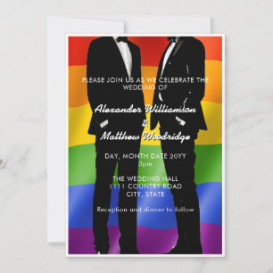 Elegant Modern Gay Men Wedding Rainbow Invitation