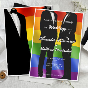 Elegant Modern Gay Men Wedding Rainbow Invitation
