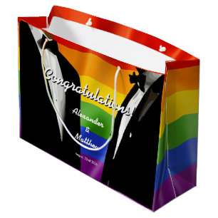Elegant Modern Gay Men Wedding Rainbow Large Gift Bag