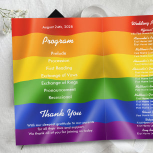 Elegant Modern Gay Men Wedding Rainbow Photo Programme