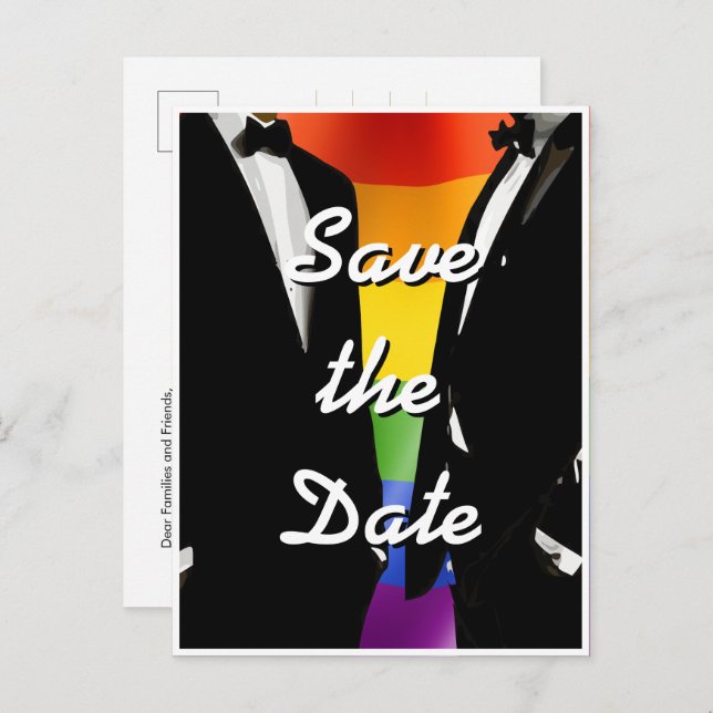 Elegant Modern Gay Men Wedding Rainbow Postcard (Front/Back)