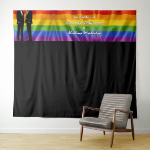 Elegant Modern Gay Men Wedding Rainbow Tapestry