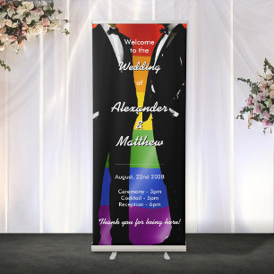 Elegant Modern Gay Men Wedding Rainbow Welcome Retractable Banner