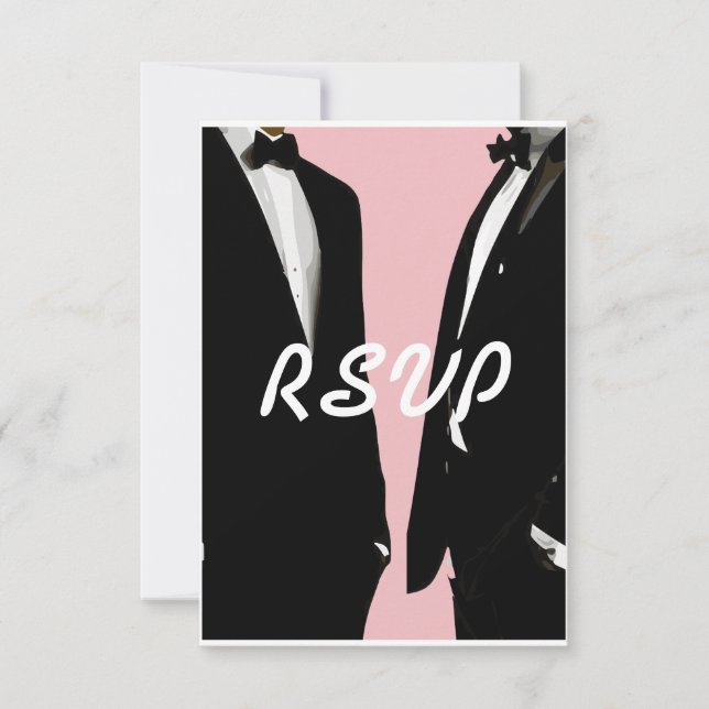 Elegant Modern Gay Men Wedding RSVP Card (Front)