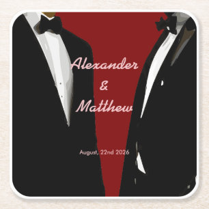 Elegant Modern Gay Men Wedding Square Paper Coaster