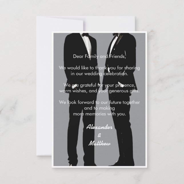 Elegant Modern Gay Men Wedding Thank You Card (Back)