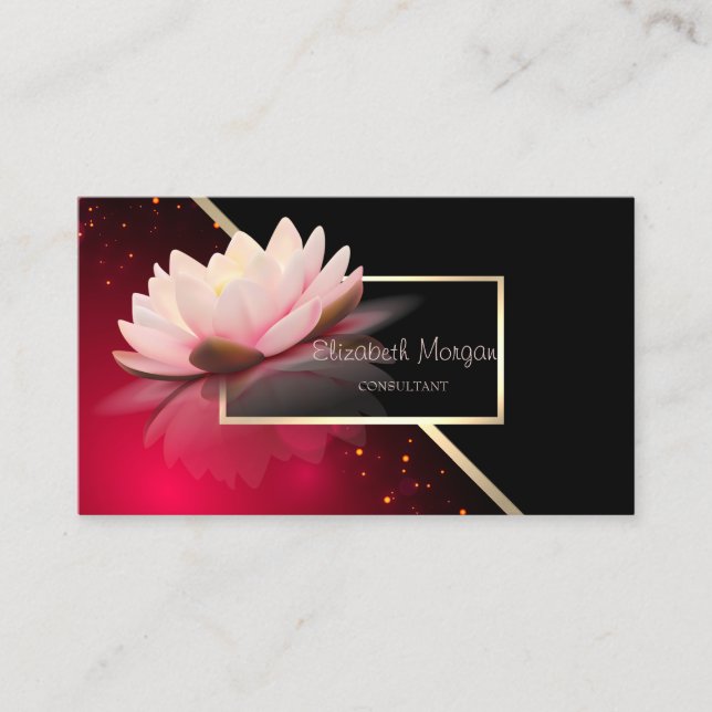 Elegant Modern Geometric, Elegant Lotus Red Business Card (Front)