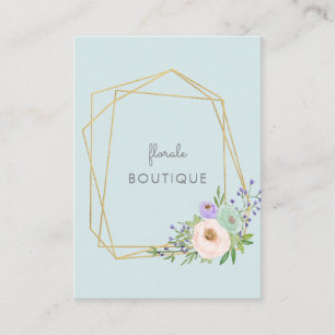 Elegant, modern, geometric gold & pastel flowers business card