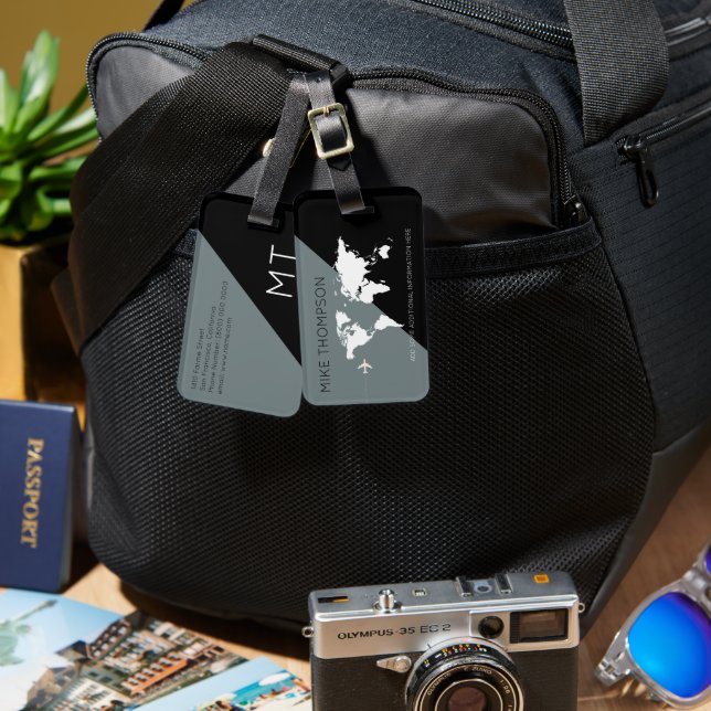 Elegant Modern Geometric Grey Black Luggage Tag (Front & Back)