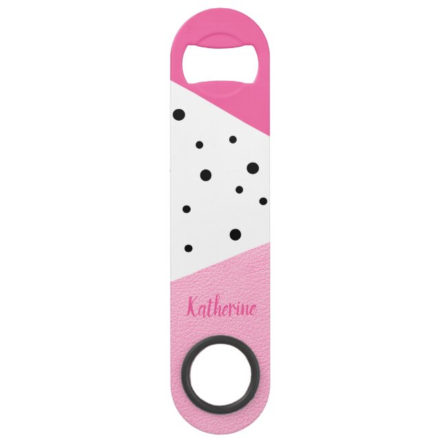 Elegant modern geometric pink leather black dots (Front)