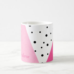 Elegant modern geometric pink leather black dots coffee mug
