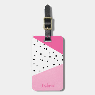 Elegant modern geometric pink leather black dots luggage tag