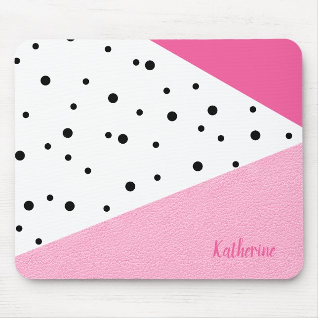 Elegant modern geometric pink leather black dots mouse mat (Front)