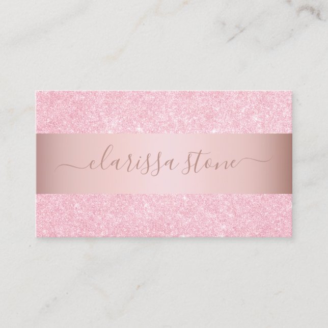 Elegant modern geometric rose gold glitter business card (Front)